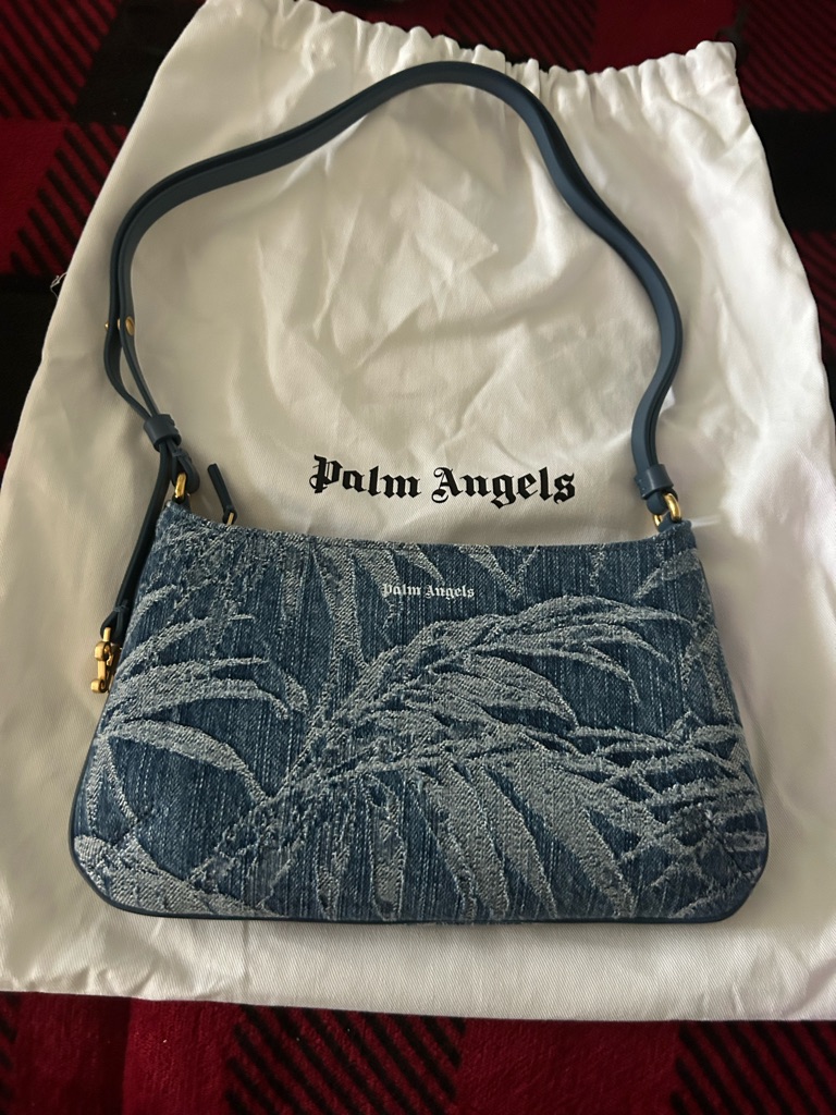Palm Angels Blue Palm-Leaf Jacquard Shoulder Bag With Gold Hardware